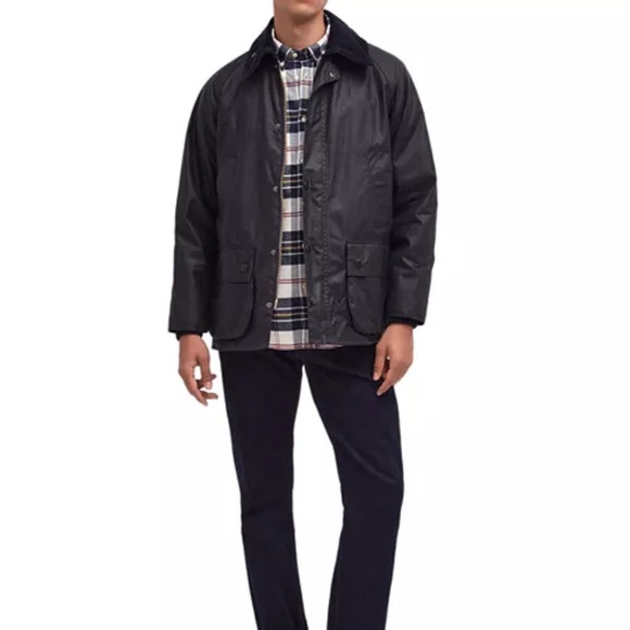 Barbour Classic Bedale Waxed Jacket men’s black zip corduroy Tartan size C44 - Picture 1 of 11